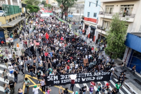 A Protest In São Paulo, Latin America's biggest and most populous metropolis, states that if there's no Rights respected, there will be no World Cp.